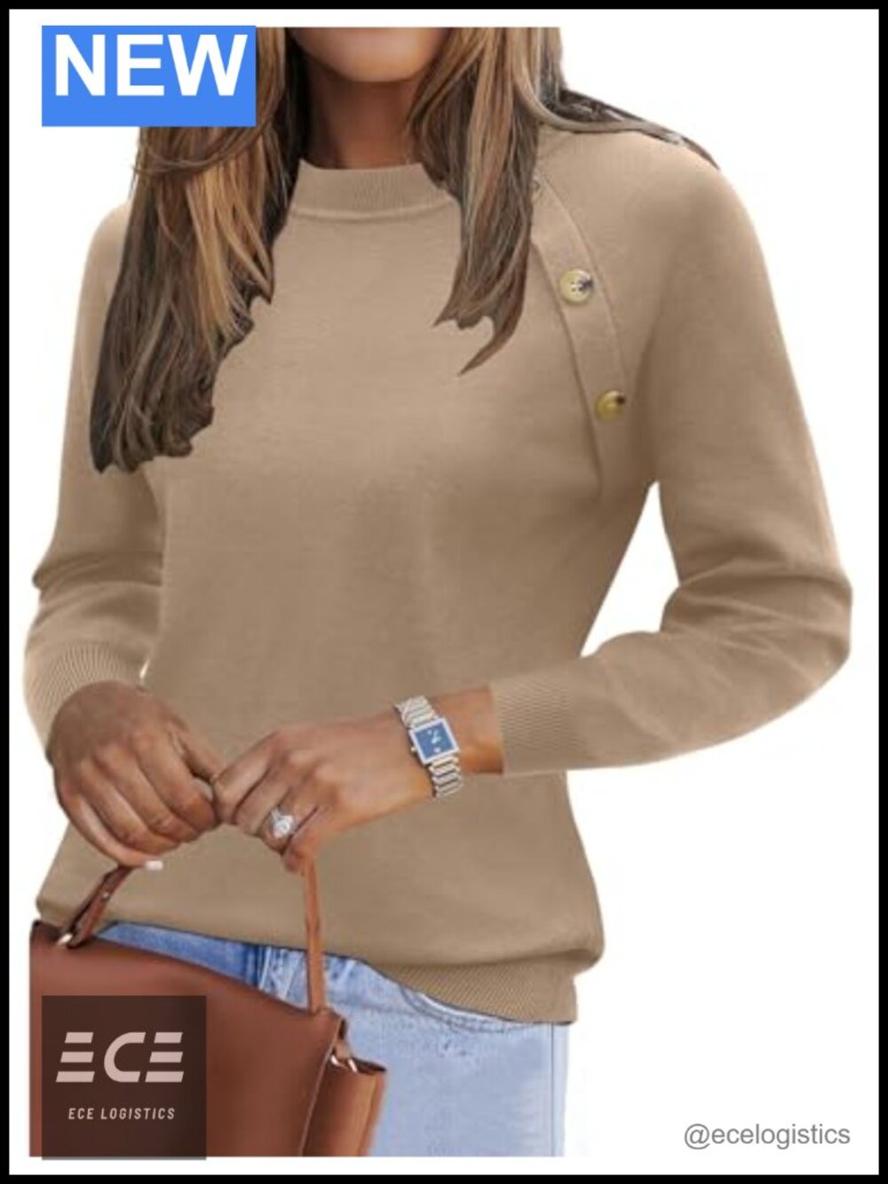 Womens Lightweight Knit Crew Neck Long Sleeve Tunic Sweater Pullover